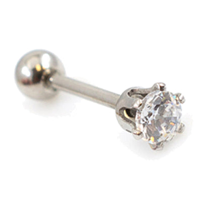 Surgical Steel 16 Gauge Crown Prong CZ Stud Barbell