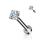 Surgical Steel 18 Gauge Prong CZ Top Flat Back Labret Stud