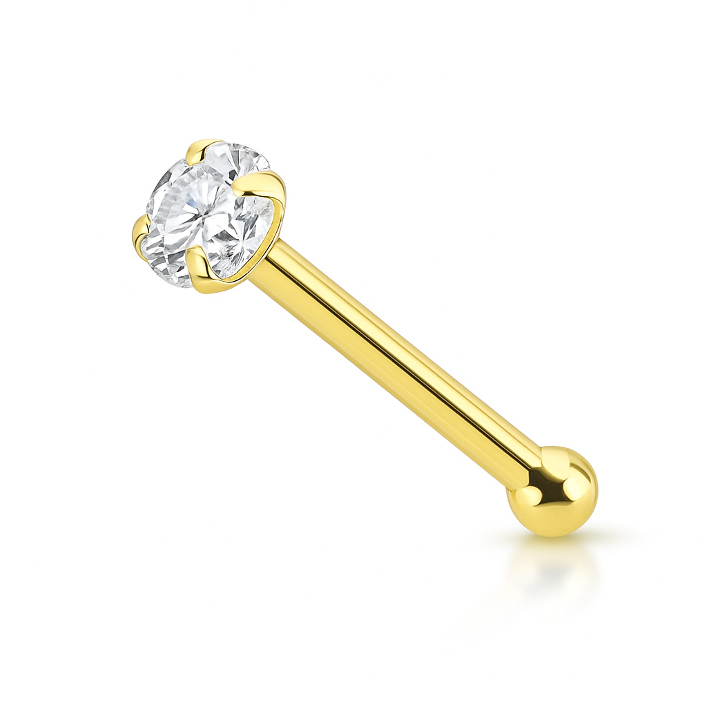 14K Solid Gold Nose Bone Stud 22G 6mm with CZ Top - photo 7