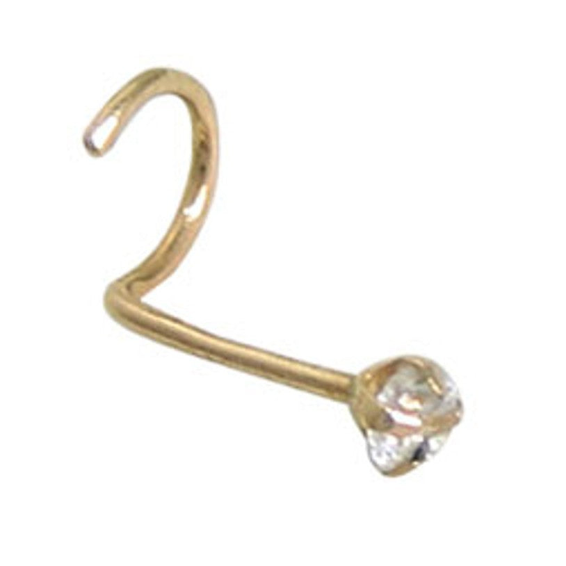 14K Solid Gold 20 Gauge Nose Screw with Clear CZ
