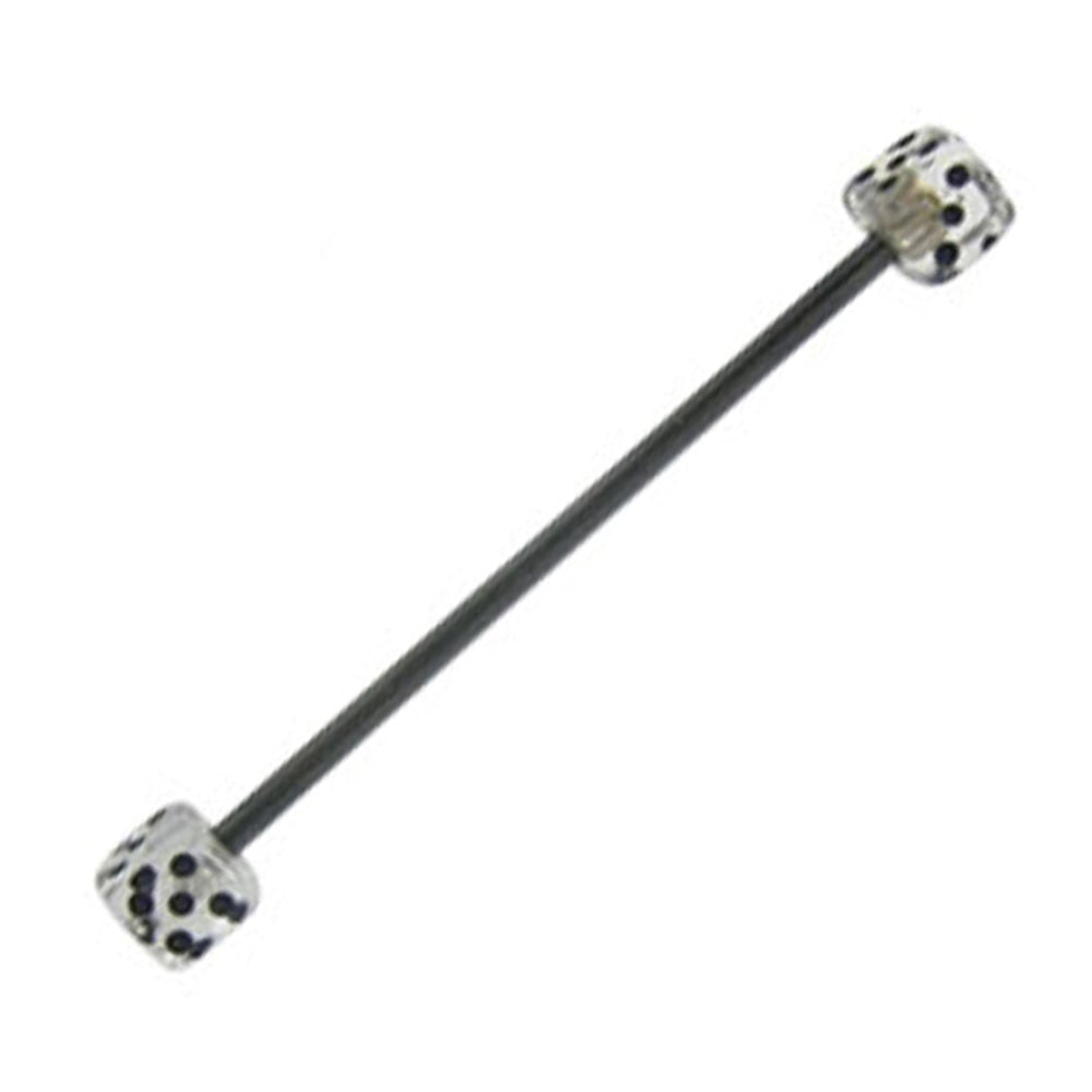 Surgical Steel 14 Gauge Industrial Barbell with Clear Acrylic Dice