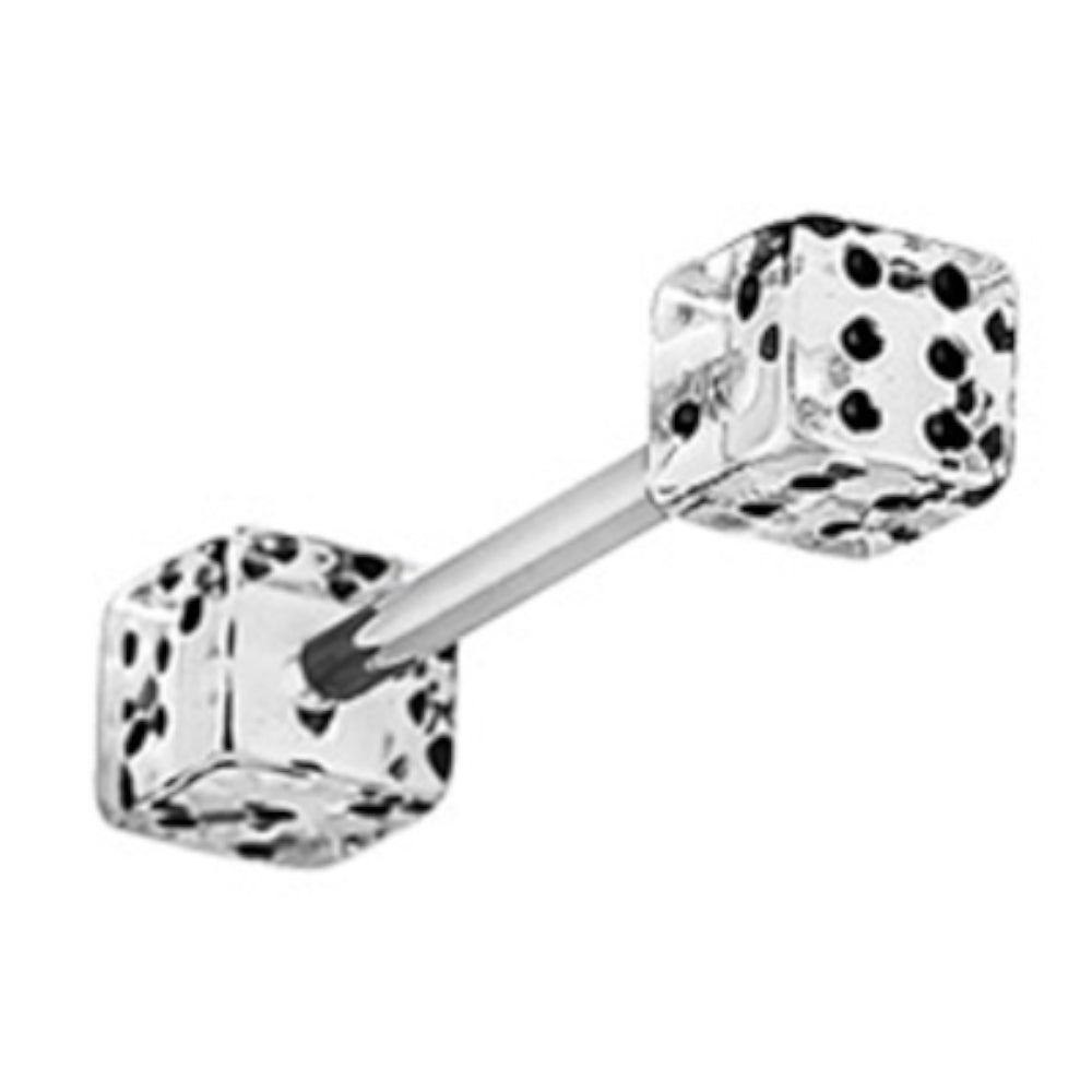 Surgical Steel Double Dice Tongue Barbell 14 Gauge 15mm - 9 Colors - photo 5