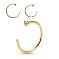 Surgical Steel Nose Ring Hoop 20 Gauge Clear Gemmed Top Gold IP - Kruelty
