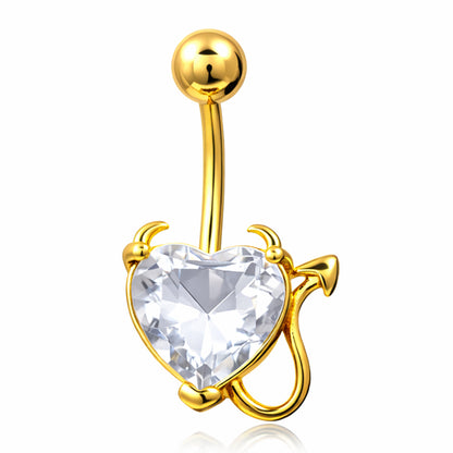 Surgical Steel 14 Gauge Belly Ring Gold PVD Devil Heart CZ - photo 2
