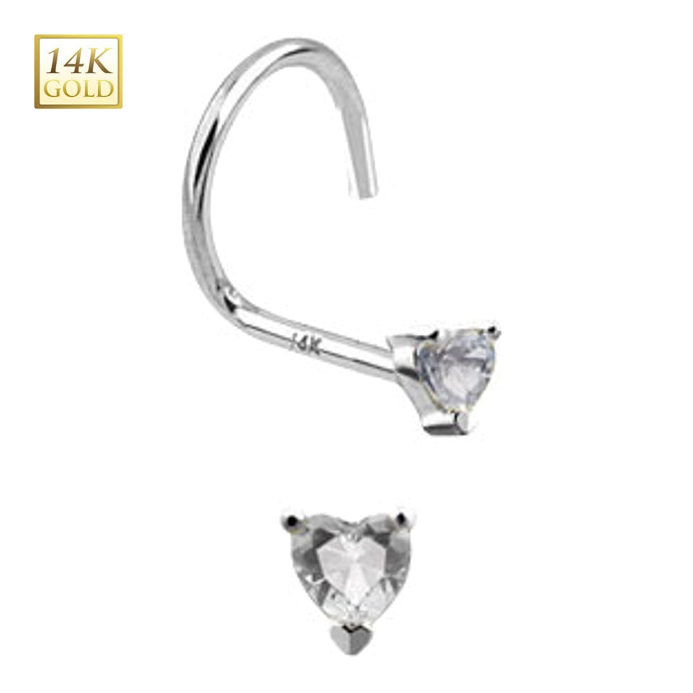 14K White Gold Nose Stud with Clear Heart CZ - 18 & 20 Gauge - photo 2