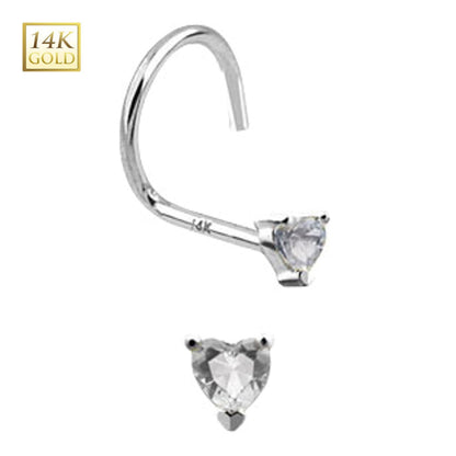 14K White Gold Nose Stud with Clear Heart CZ - 18 & 20 Gauge - photo 2