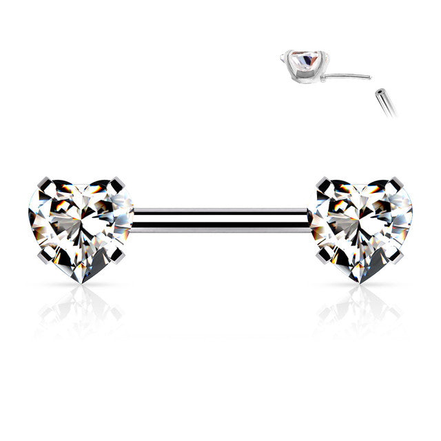 Surgical Steel Threadless Nipple Barbell 14G 12mm with Heart CZ - Pair - photo 6