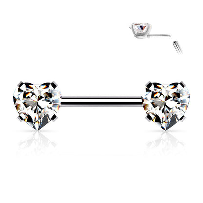 Surgical Steel Threadless Nipple Barbell 14G 12mm with Heart CZ - Pair - photo 6