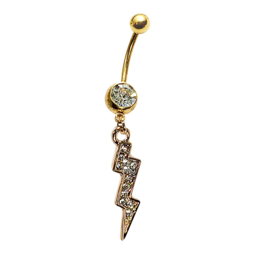 Gold Surgical Steel 14 Gauge Belly Ring Lightning Bolt Dangle - Pair - photo 4