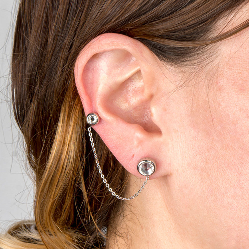 Surgical Steel Clear Opal Double Stud Chain Earrings - Pair - photo 2