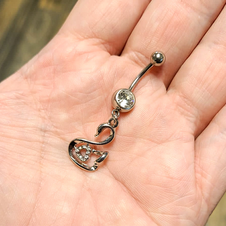 Surgical Steel 14 Gauge Belly Ring with Paved CZ Swan Dangle - photo 3