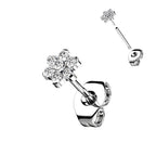 Titanium 20 Gauge CZ Flower End Earring Studs - Pair