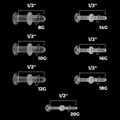 Clear Pyrex Glass Retainer Labret Stud 20 to 8 Gauge - 1/2" - Kruelty