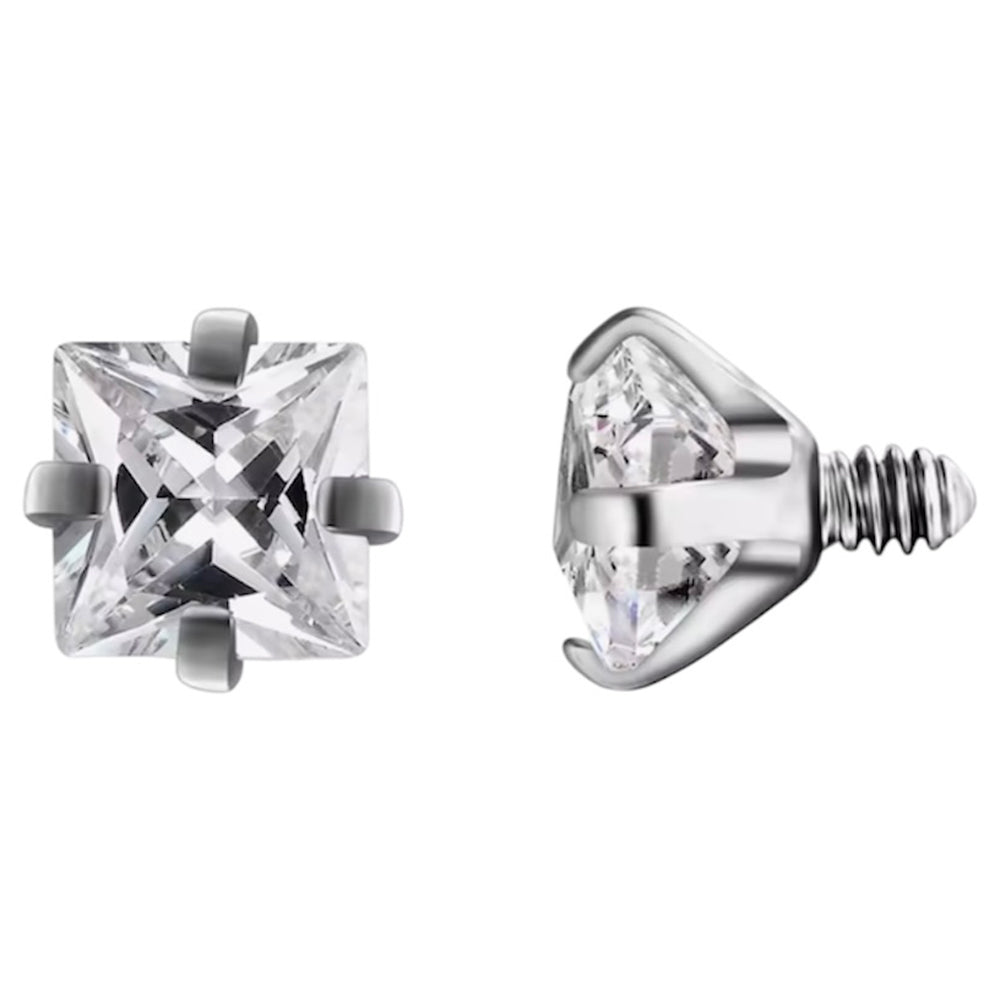 Surgical Steel 14 Gauge CZ Dermal Anchor Top with Prong Square Gems - photo 5
