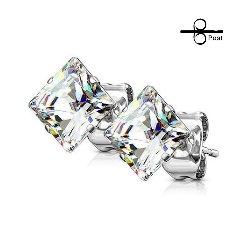 Surgical Steel 22 Gauge Prong Square CZ Stud Earrings - Pair - photo 5