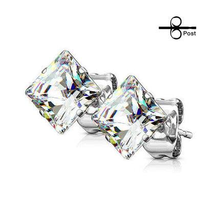 Surgical Steel 22 Gauge Prong Square CZ Stud Earrings - Pair - photo 5