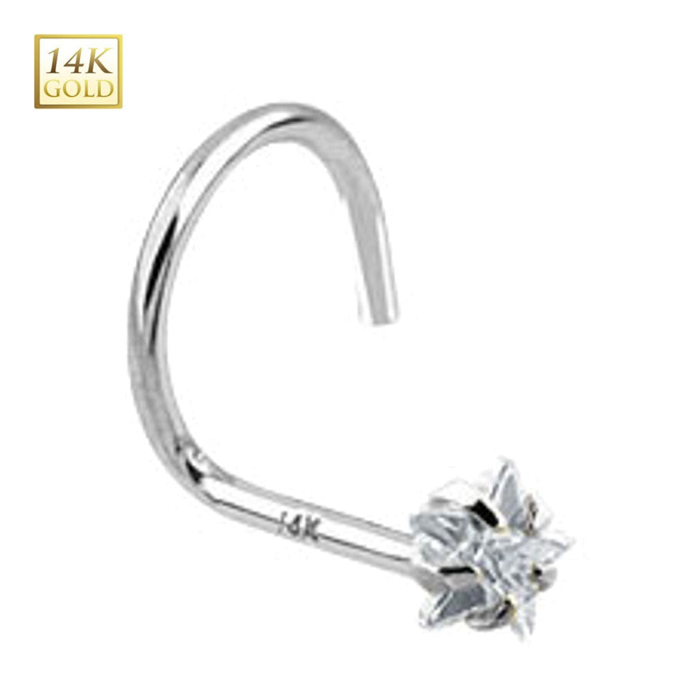 14K White Gold Nose Stud with Clear Star CZ - 18 & 20 Gauge
