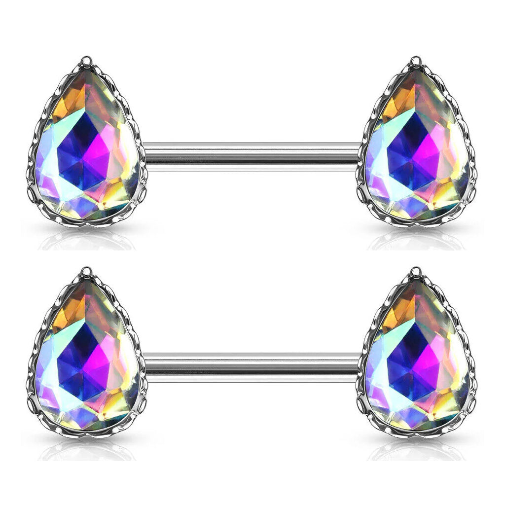 Surgical Steel 14 Gauge Nipple Barbell with AB Teardrop CZ - Pair - photo 8