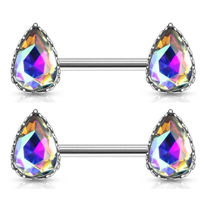 Surgical Steel 14 Gauge Nipple Barbell with AB Teardrop CZ - Pair - photo 8