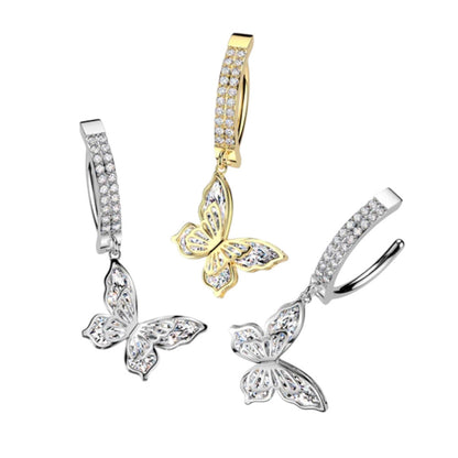 Surgical Steel Hinged Belly Ring 14G 11mm with CZ Butterfly Dangle - photo 3