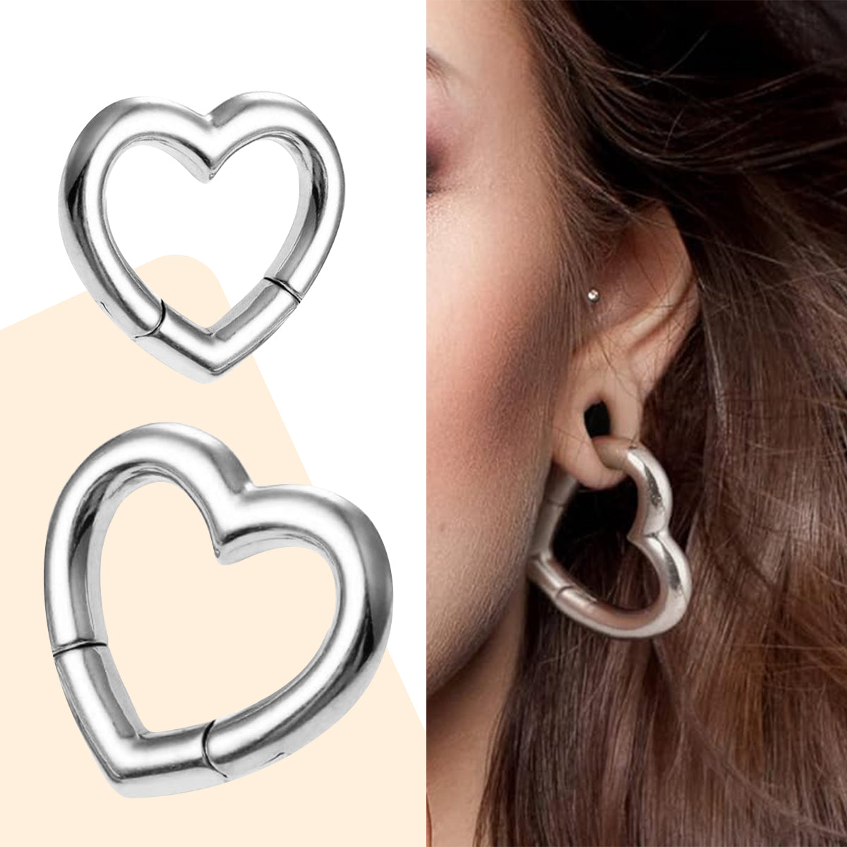 Surgical Steel Heart Ear Weights 2G & 0G with Clicker - Pair - photo 2