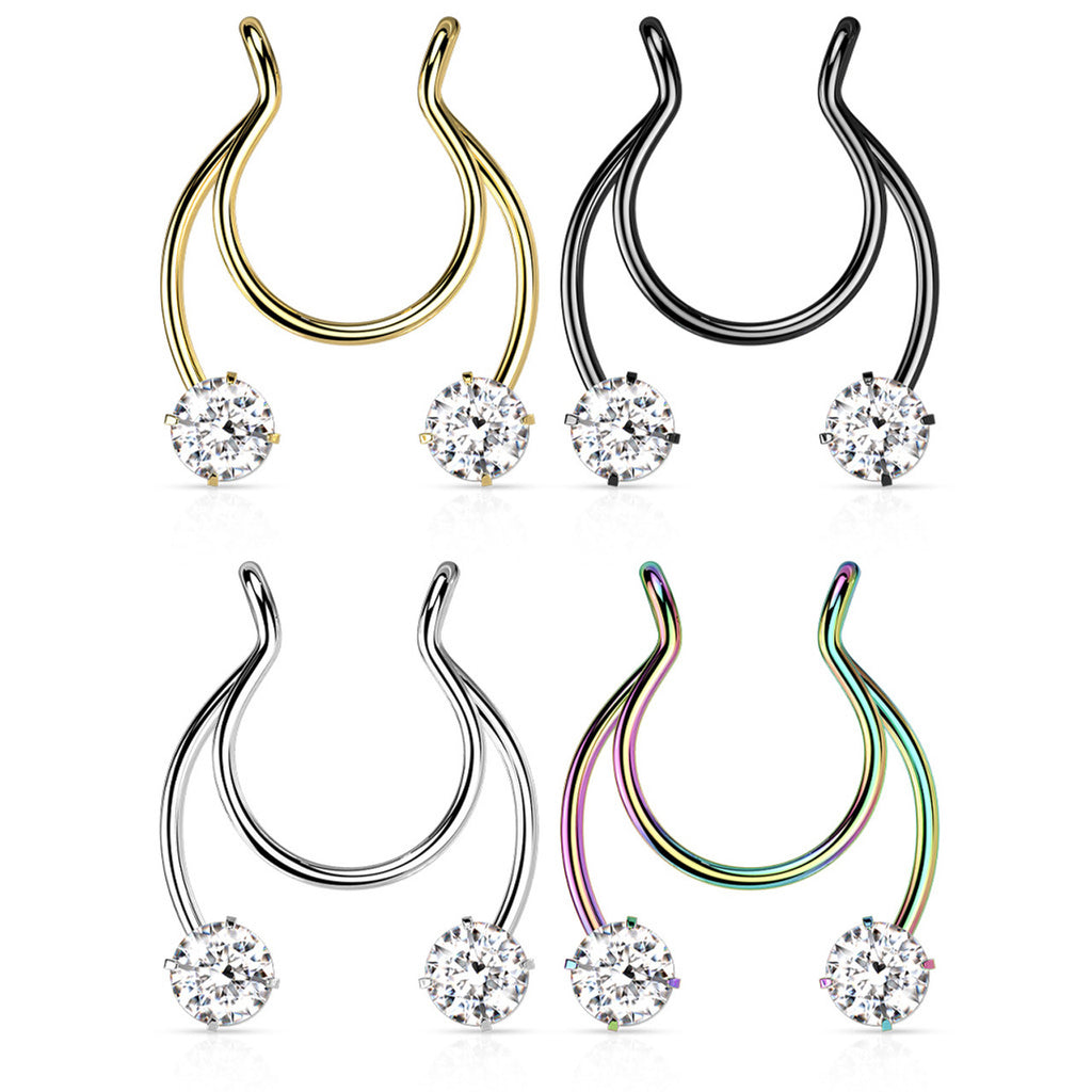 Surgical Steel Horseshoe CZ Fake Clip On Ring