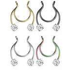 Surgical Steel Horseshoe CZ Fake Clip On Ring