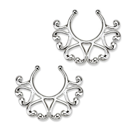 Surgical Steel Heart Clip On Nipple Rings - Pair