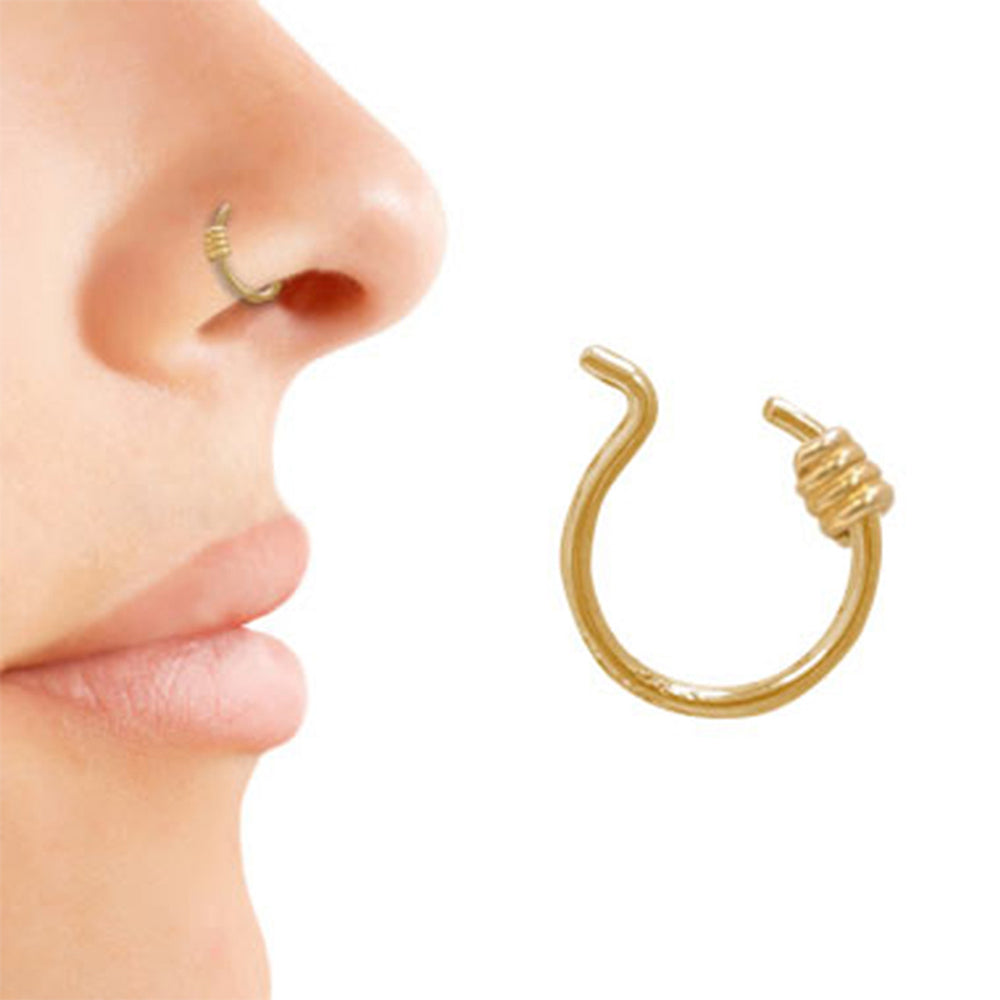 Surgical Steel Clip On Fake Nose Hoop with PVD Gold Coil