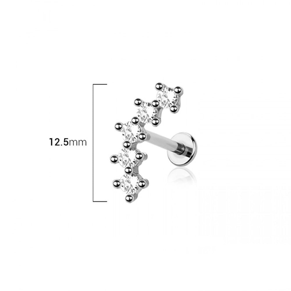 Surgical Steel 16 Gauge Cluster CZ Flat Back Labret Earring Stud