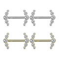 14K Solid Gold 14 Gauge Cluster CZ Nipple Barbell - Pair