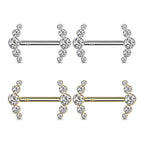 14K Solid Gold 14 Gauge Cluster CZ Nipple Barbell - Pair