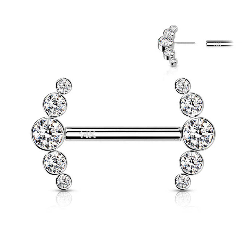 14K Solid Gold 14 Gauge Cluster CZ Nipple Barbell - Pair - photo 4