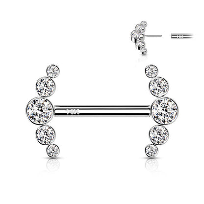 14K Solid Gold 14 Gauge Cluster CZ Nipple Barbell - Pair - photo 4