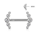 14K Solid Gold 14 Gauge Cluster CZ Nipple Barbell - Pair