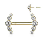14K Solid Gold 14 Gauge Cluster CZ Nipple Barbell - Pair