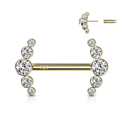 14K Solid Gold 14 Gauge Cluster CZ Nipple Barbell - Pair - photo 5