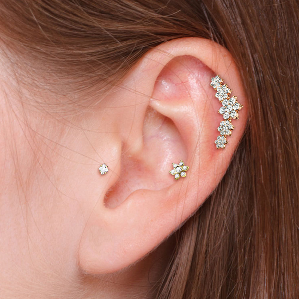 Surgical Steel Cluster Flower CZ Labret Studs 16G 8mm - 3 Pack - photo 5