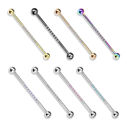 Surgical Steel 14 Gauge Industrial Barbell with CNC Lined CZ