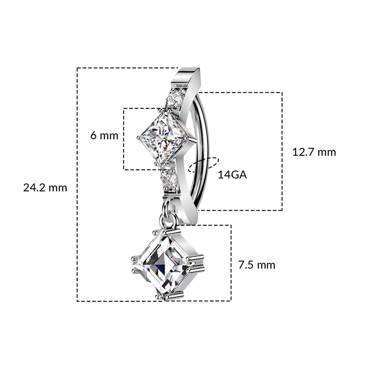 Surgical Steel Hinged Belly Ring 14G 12mm with CNC-Set CZ Dangle - photo 2