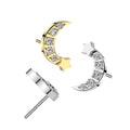 Surgical Steel Threadless CNC Set CZ Crescent Moon Star Top