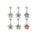 Surgical Steel 14 Gauge Belly Ring with Colorful CZ Flower