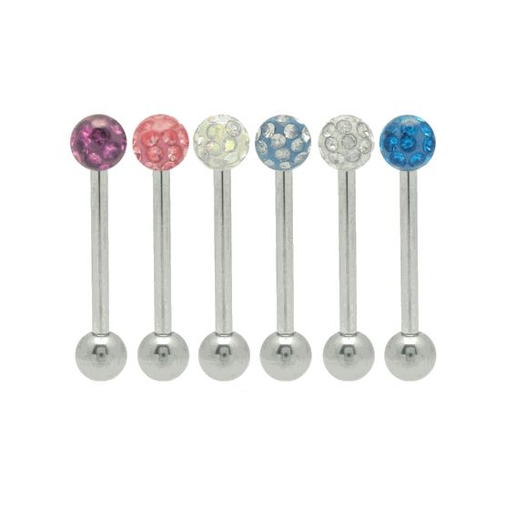 Surgical Steel 14 Gauge Tongue Barbell with Colorful CZ Jewel