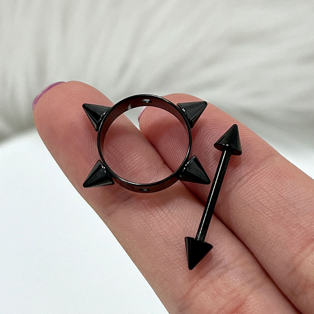 Surgical Steel 14 Gauge Nipple Shield with Black Spike Cone - Pair - photo 3
