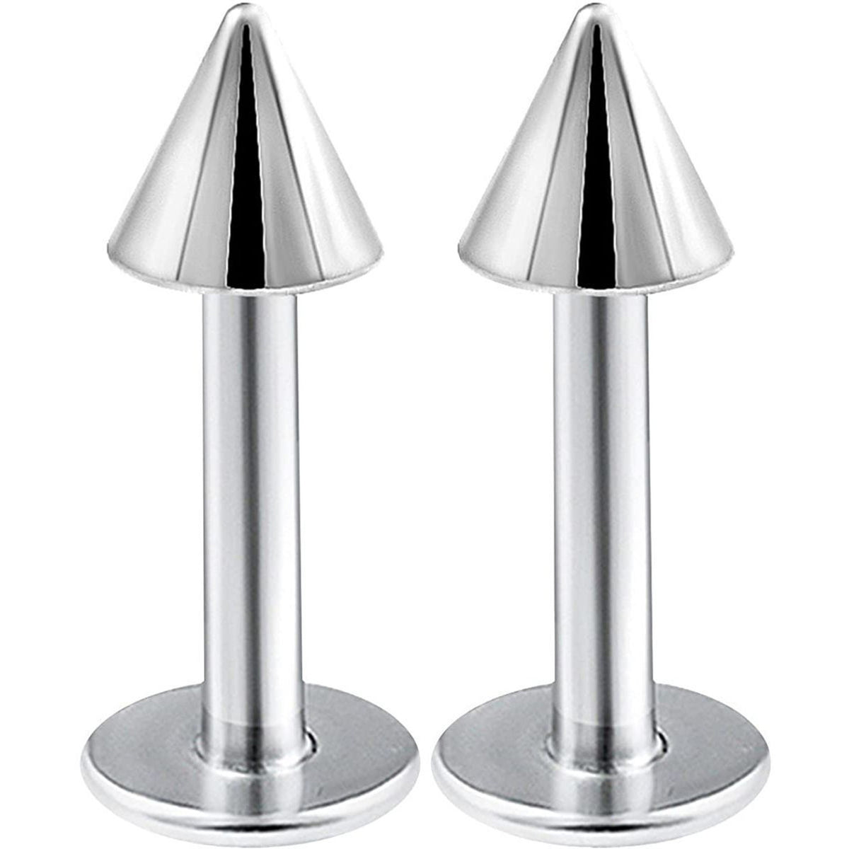 Surgical Steel Flat Back Labret Studs with Cone Spike 16G - Pair