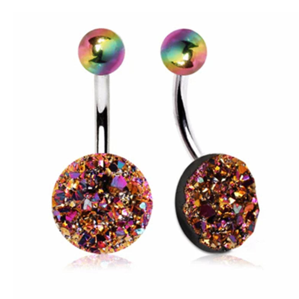 Surgical Steel 14 Gauge Belly Ring with Rainbow Confetti