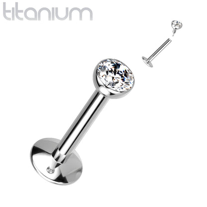 Titanium 16 to 18 Gauge Labret Stud with CZ Convex Base Bezel
