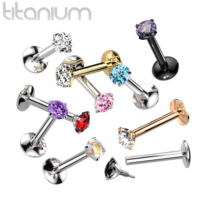 Titanium 16 Gauge Labret Stud CZ with Prong Convex Base