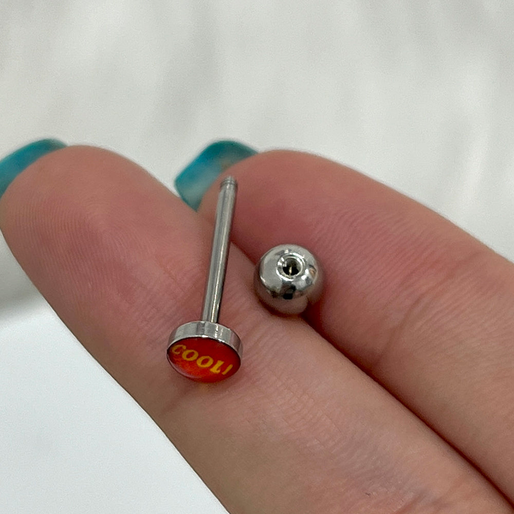Surgical Steel 14 Gauge Tongue Barbell with Cool! Logo Top - photo 2