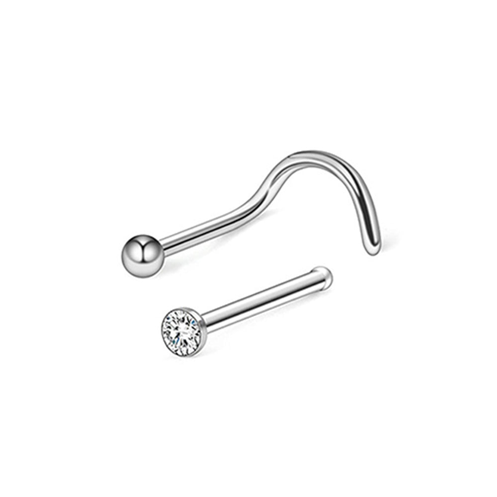 Surgical Steel 20 Gauge Bezel CZ Nose Studs - Pair